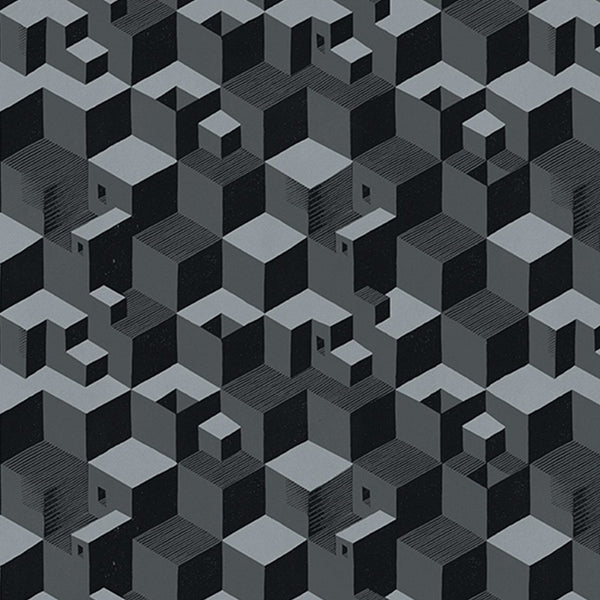 Cube Dark Blue Gold | MC Escher Wallcovering