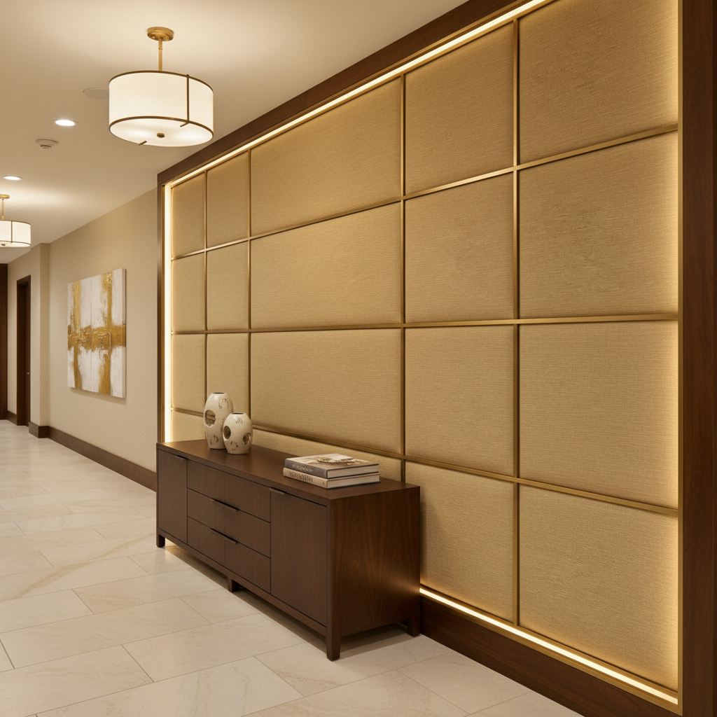 Brushed Linen Weave Golden Sand Upholstered Wall Panel | Architectural Fabrics