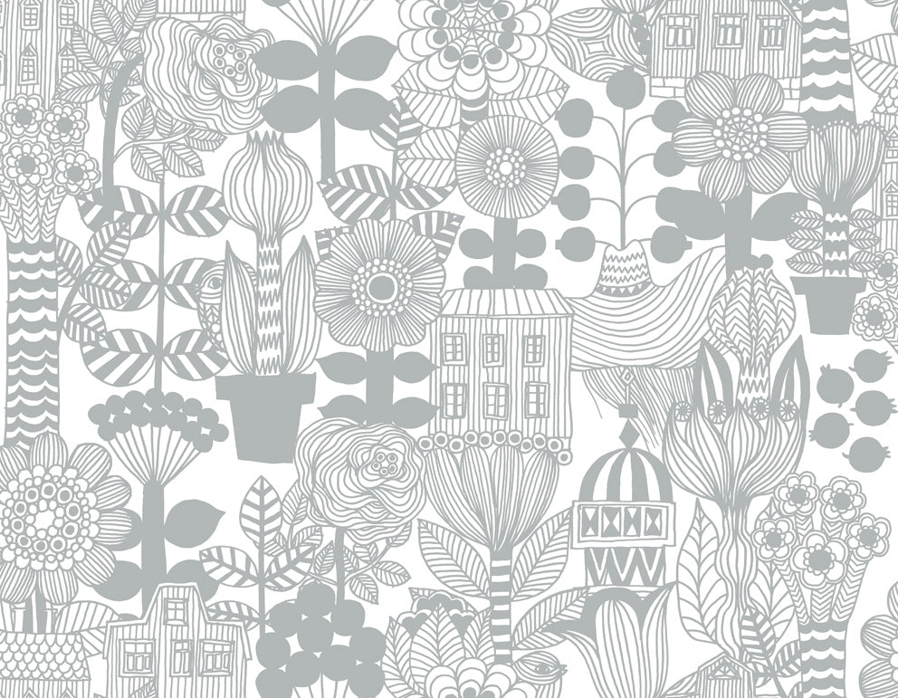 Malibu Lintukoto Wallpaper - Contemporary Illustration - Gray and Off-White | Malibu Wallpaper