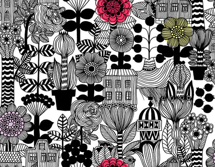Lintukoto Contemporary Illustration - Ebony and Off-White | Architectural Wallcoverings