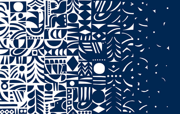 Yön Varjo Contemporary Illustration - Midnight Blue and Off-White | Architectural Wallcoverings