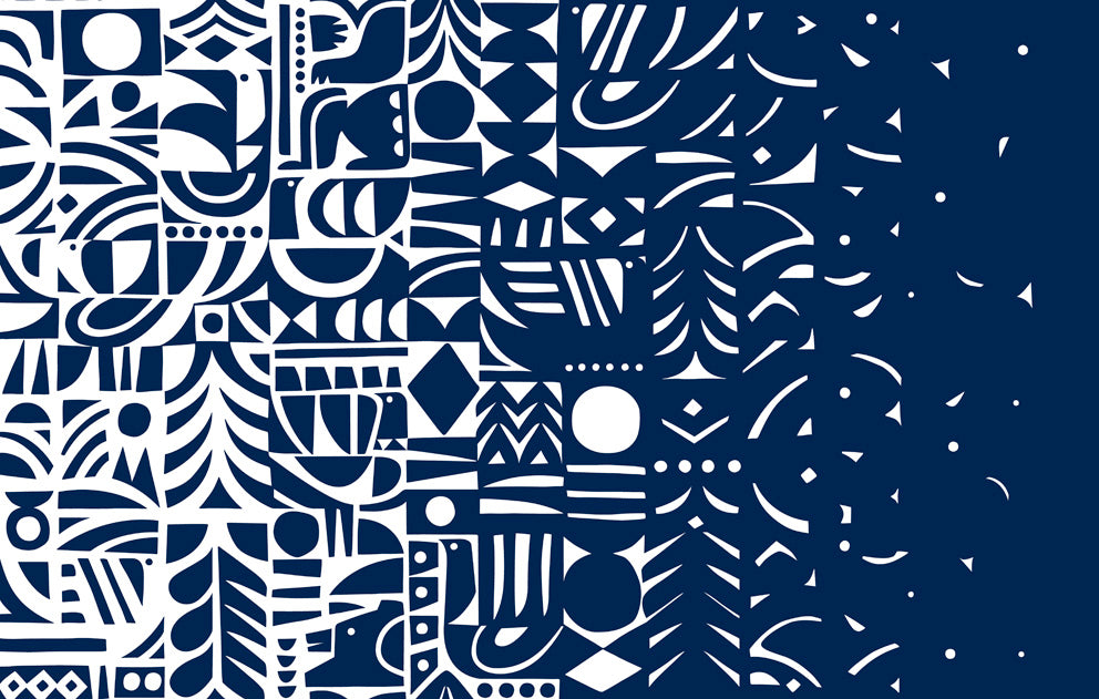 Malibu Yön Varjo Wallpaper - Contemporary Illustration - Midnight Blue and Off-White | Malibu Wallpaper