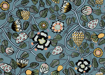 Pieni Tiara Contemporary Illustration - Sea Green and Dandelion | Architectural Wallcoverings