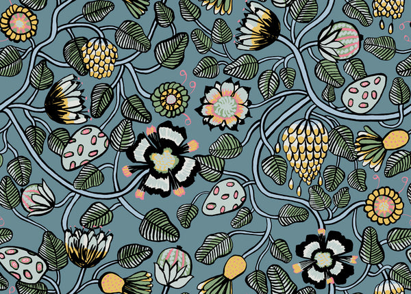 Pieni Tiara Contemporary Illustration - Sea Green and Dandelion | Architectural Wallcoverings