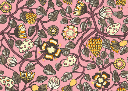 Pieni Tiara Contemporary Illustration - Salmon and Plum | Architectural Wallcoverings