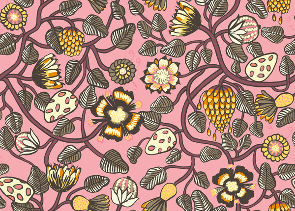 Malibu Pieni Tiara Wallpaper - Contemporary Illustration - Salmon and Plum | Malibu Wallpaper