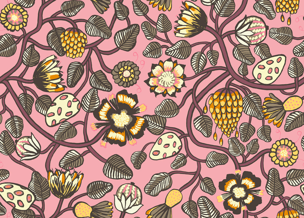 Malibu Pieni Tiara Wallpaper - Contemporary Illustration - Salmon and Plum | Malibu Wallpaper