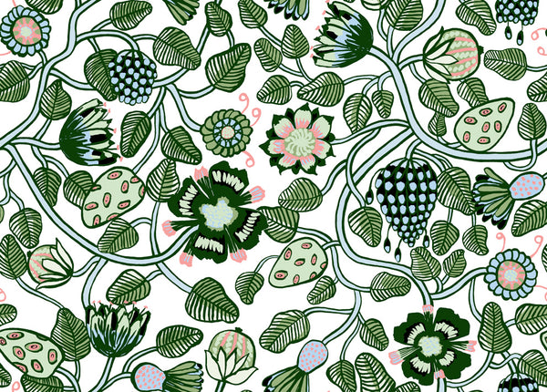 Pieni Tiara Contemporary Illustration - Emerald, Jade, and Light Blue | Architectural Wallcoverings