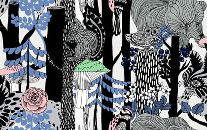 Pikkuveljekset Contemporary Illustration - Ebony and Sapphire | Architectural Wallcoverings
