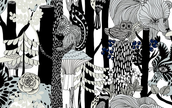 Pikkuveljekset Contemporary Illustration - Ebony and Steel Gray | Architectural Wallcoverings