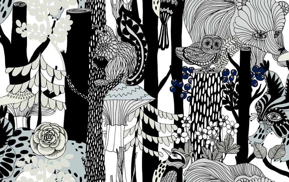 Malibu Pikkuveljekset Wallpaper - Contemporary Illustration - Ebony and Steel Gray | Malibu Wallpaper