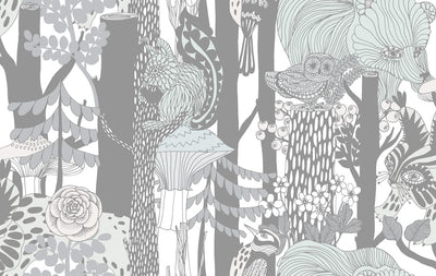 Pikkuveljekset Contemporary Illustration - Mint and Charcoal | Architectural Wallcoverings