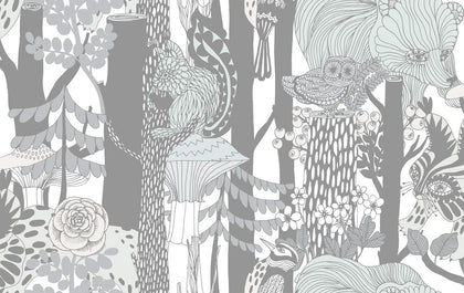 Pikkuveljekset Contemporary Illustration - Mint and Charcoal | Architectural Wallcoverings