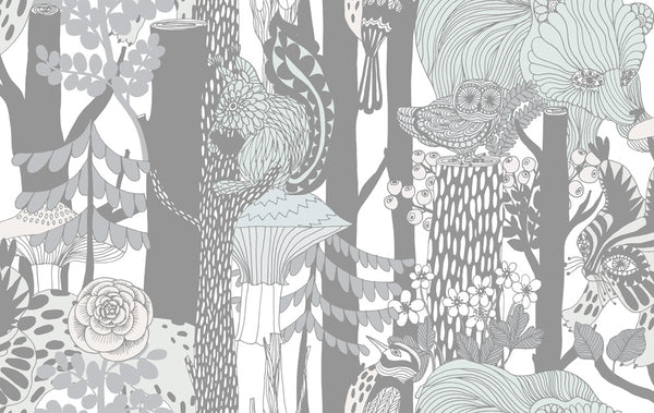 Malibu Pikkuveljekset Wallpaper - Contemporary Illustration - Mint and Charcoal | Malibu Wallpaper