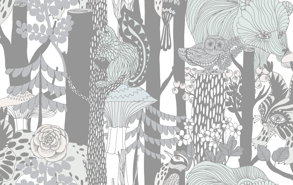 Malibu Pikkuveljekset Wallpaper - Contemporary Illustration - Mint and Charcoal | Malibu Wallpaper