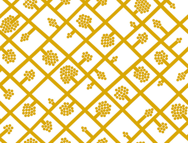 Malibu Spalje Wallpaper - Contemporary Illustration - Mustard and Eggshell | Malibu Wallpaper