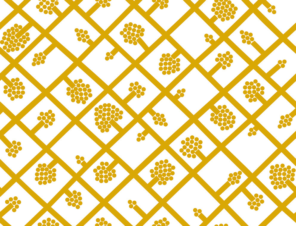 Malibu Spalje Wallpaper - Contemporary Illustration - Mustard and Eggshell | Malibu Wallpaper