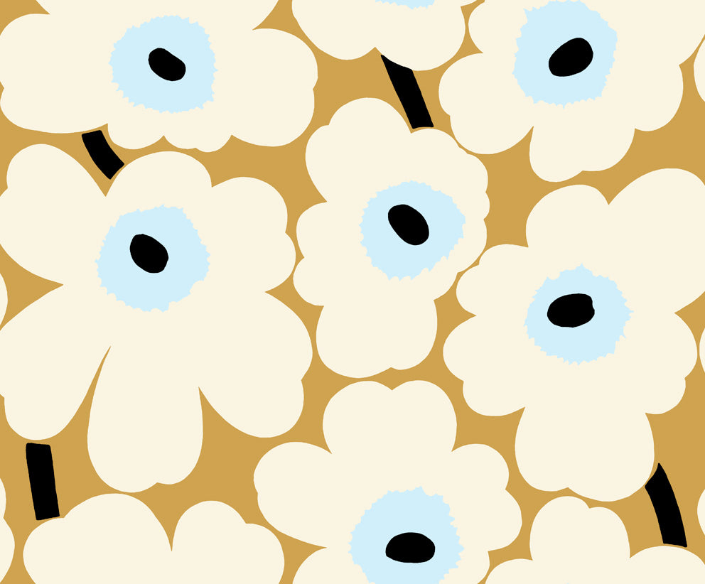 Malibu Unikko Wallpaper - Contemporary Illustration - Mustard and Sky Blue | Malibu Wallpaper