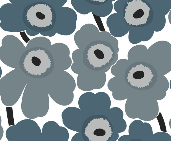 Unikko Contemporary Illustration - Steel Blue and Gray | Architectural Wallcoverings
