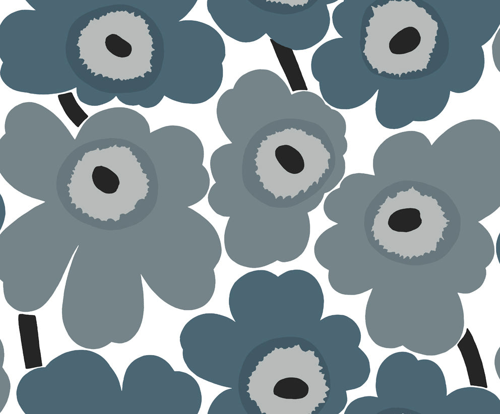 Malibu Unikko Wallpaper - Contemporary Illustration - Steel Blue and Gray | Malibu Wallpaper