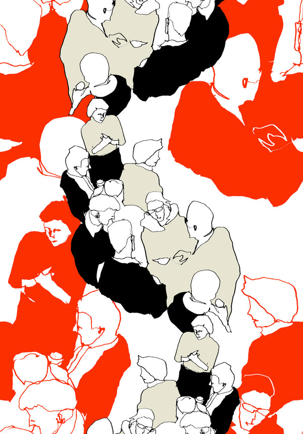 Ystävät Contemporary Illustration - Vermillion and Off-White | Architectural Wallcoverings