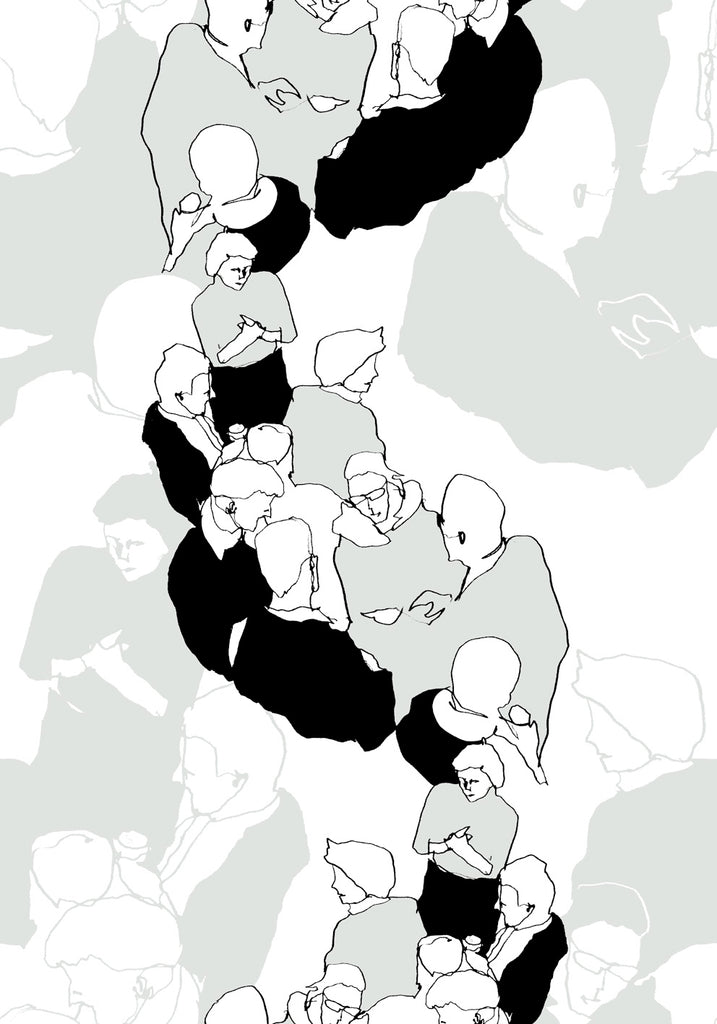 Malibu Ystävät Wallpaper - Contemporary Illustration - Gray and Eggshell | Malibu Wallpaper