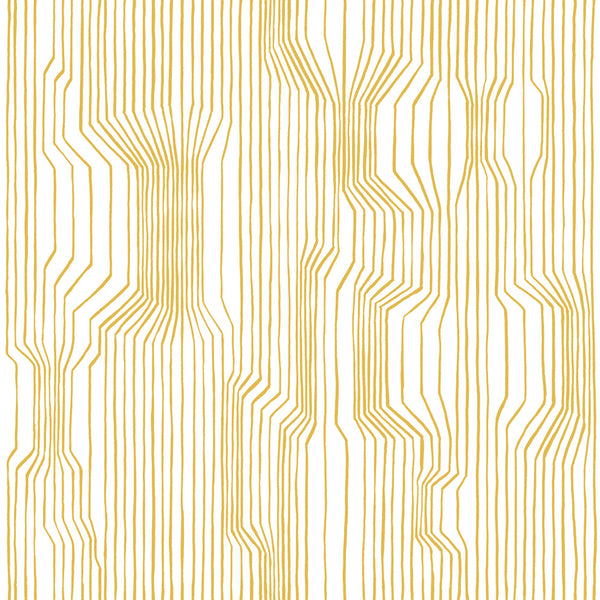 Malibu Frekvenssi Wallpaper - Contemporary Illustration - Mustard and Eggshell | Malibu Wallpaper