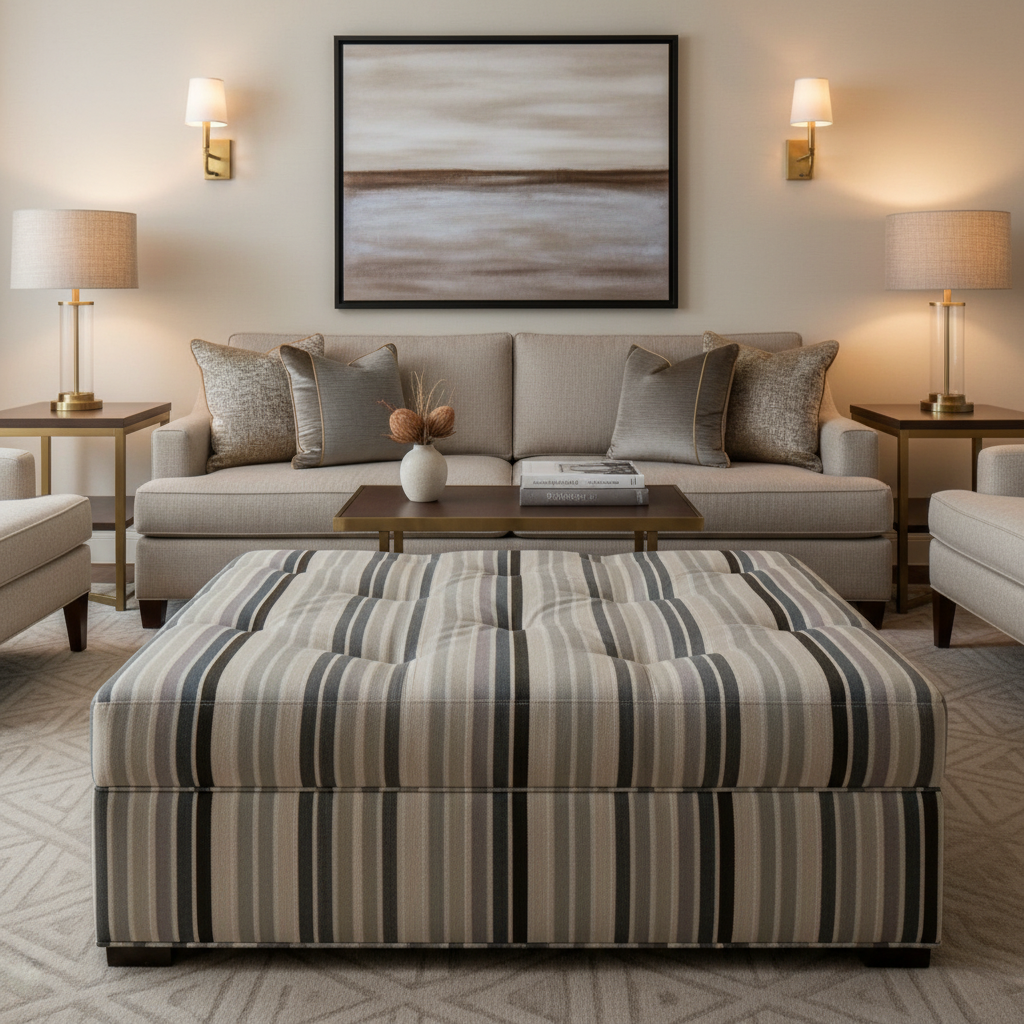 Sugar Mill Stripe - Mist Upholstered Ottoman | Architectural Fabrics