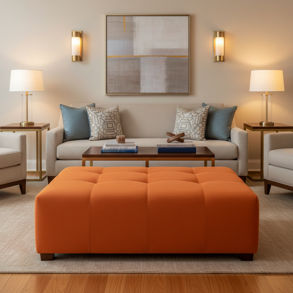 Soper Hole - Orange Upholstered Ottoman | Architectural Fabrics