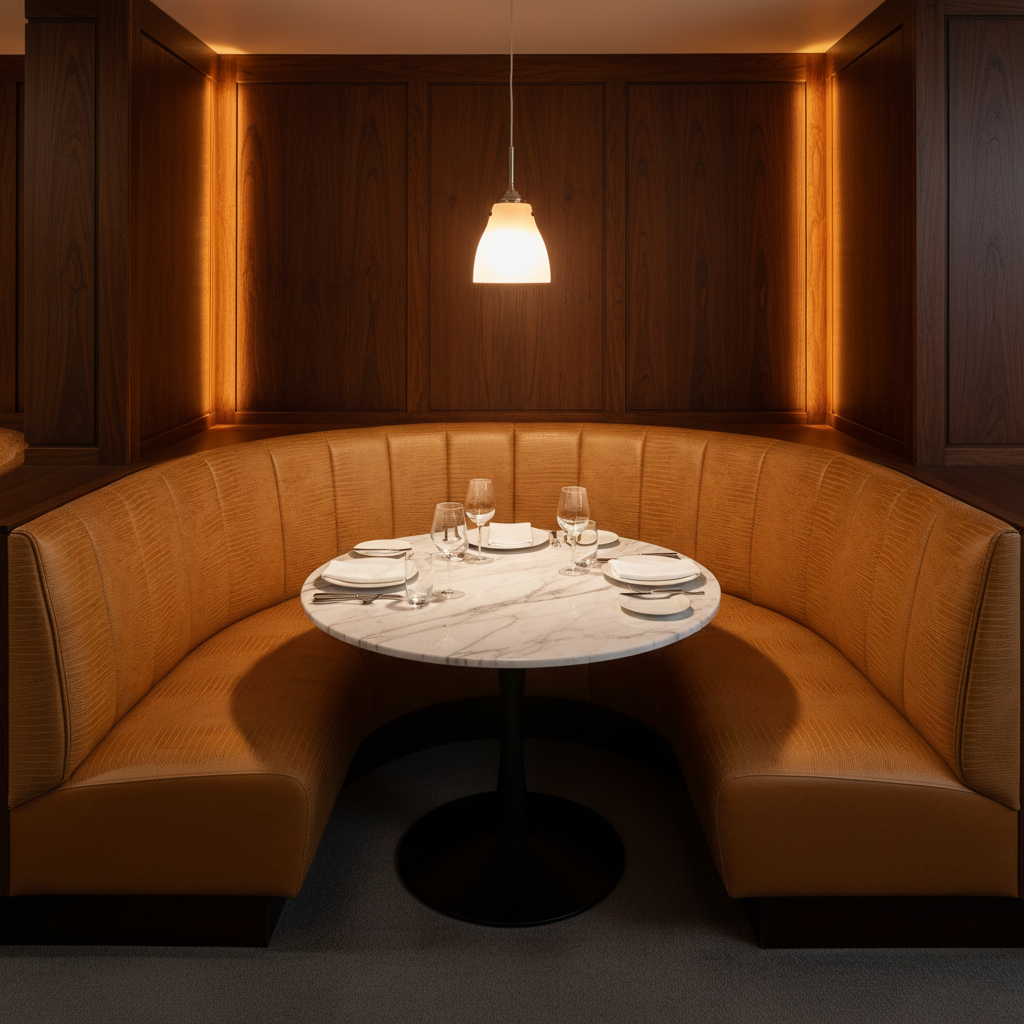 Silver Bank - Caramel Upholstered Banquette | Architectural Fabrics