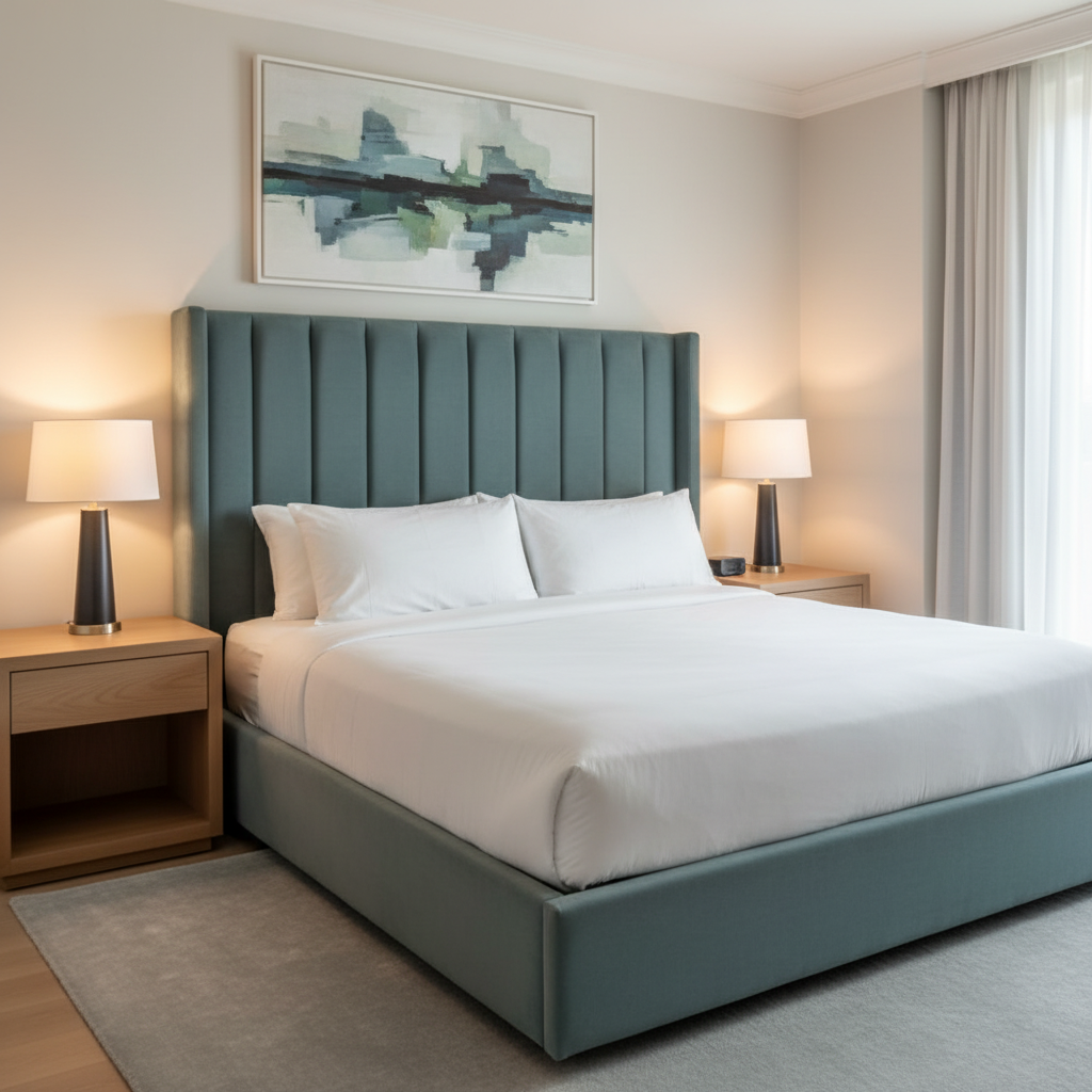 Smooth Matte Texture Dusty Teal Upholstered Headboard | Architectural Fabrics