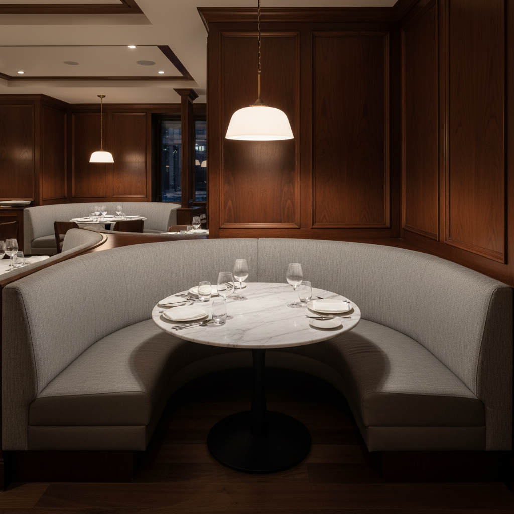 Brushed Vertical Texture Cool Gray Upholstered Banquette | Architectural Fabrics