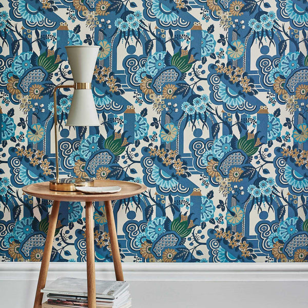 V&a Pineapple Garden - Colbalt - Blue Wallcovering | 1838 Wallcoverings