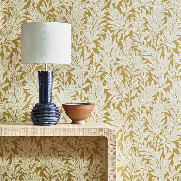 V&a Laurel Leaf - Ochre - Yellow Wallcovering | 1838 Wallcoverings