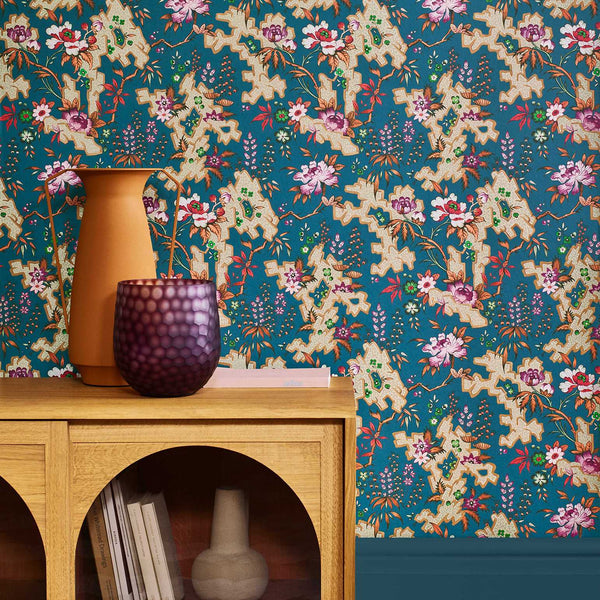 V&a Kilburn's Maze - Prussian - Blue Wallcovering | 1838 Wallcoverings