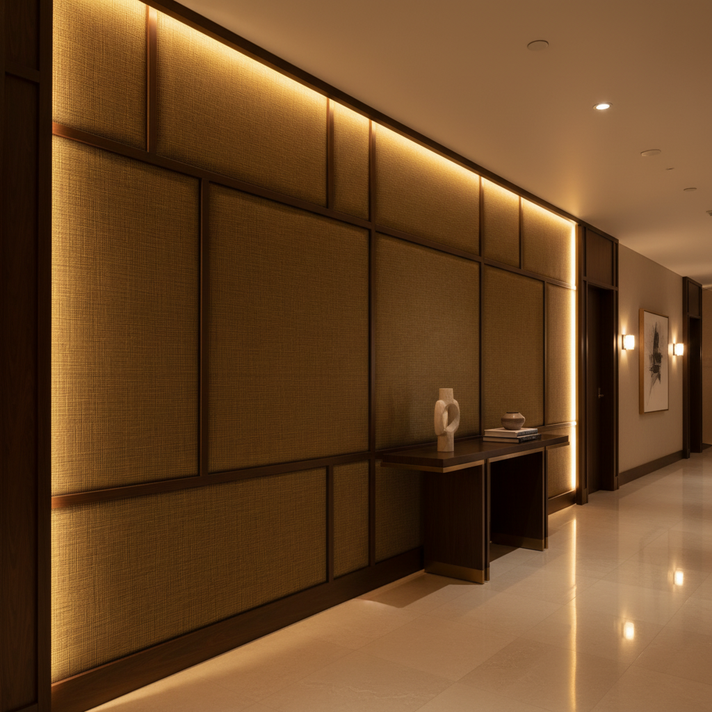 Woven Crosshatch Texture Golden Bronze Upholstered Wall Panel | Architectural Fabrics