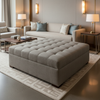 Woven Linen Texture Silver Taupe Upholstered Ottoman | Architectural Fabrics