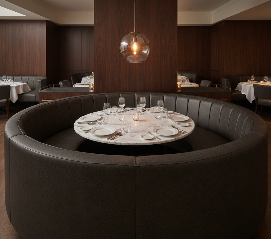 BALBOA - Ebony Hide Faux Leather Upholstered Banquette | Architectural Fabrics