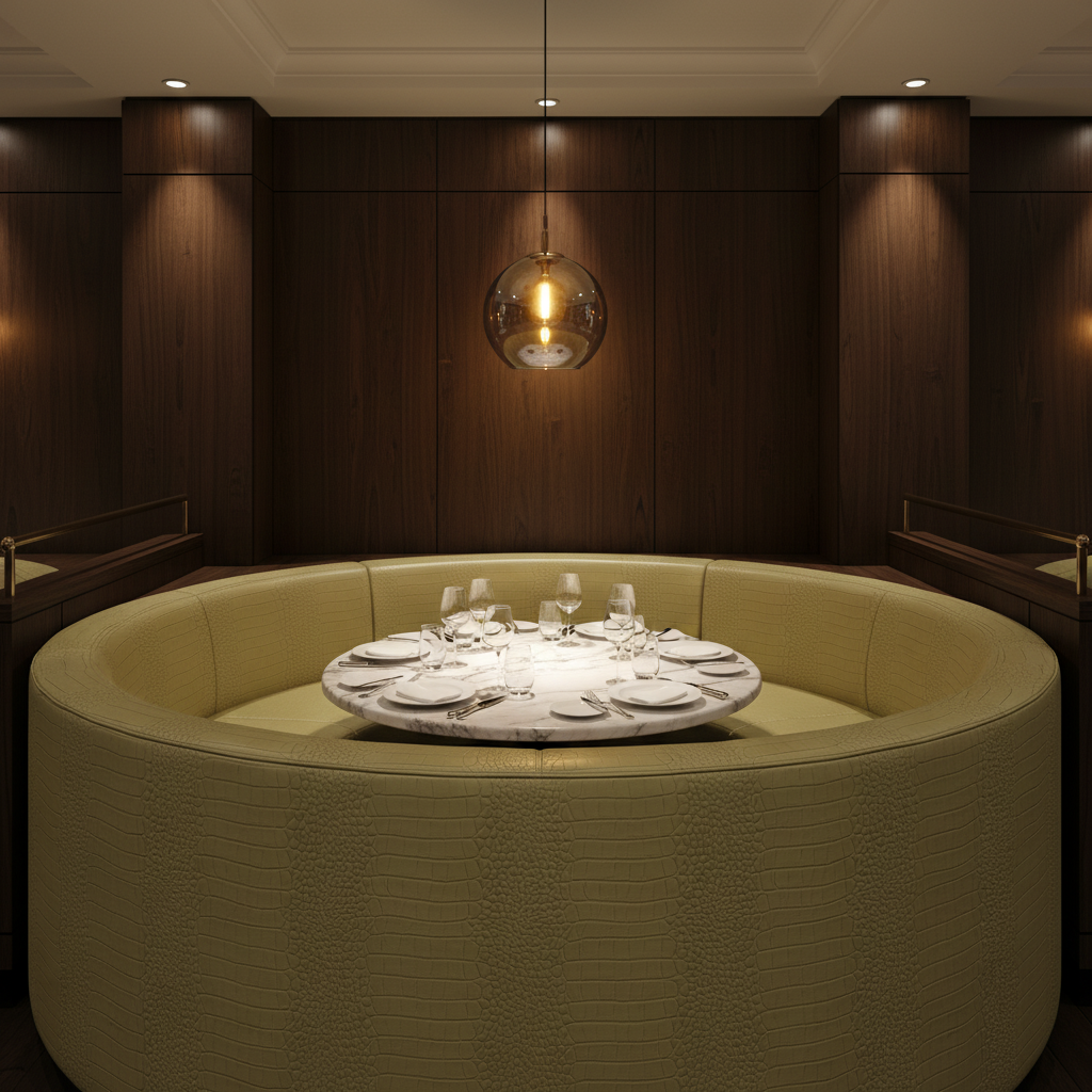 Embossed Reptile Skin Pale Olive Upholstered Banquette | Architectural Fabrics