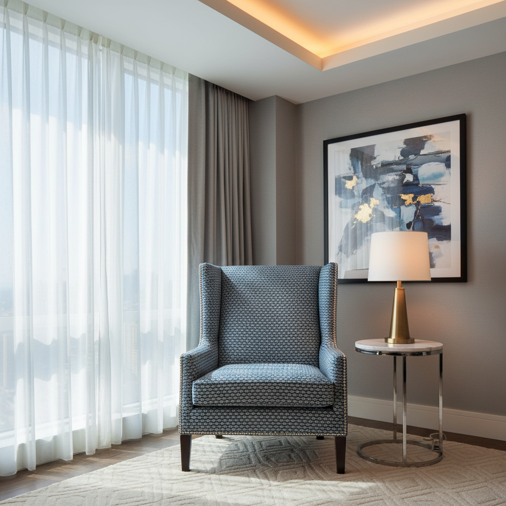 Geometric Woven Texture Denim Blue Upholstered Chair | Architectural Fabrics