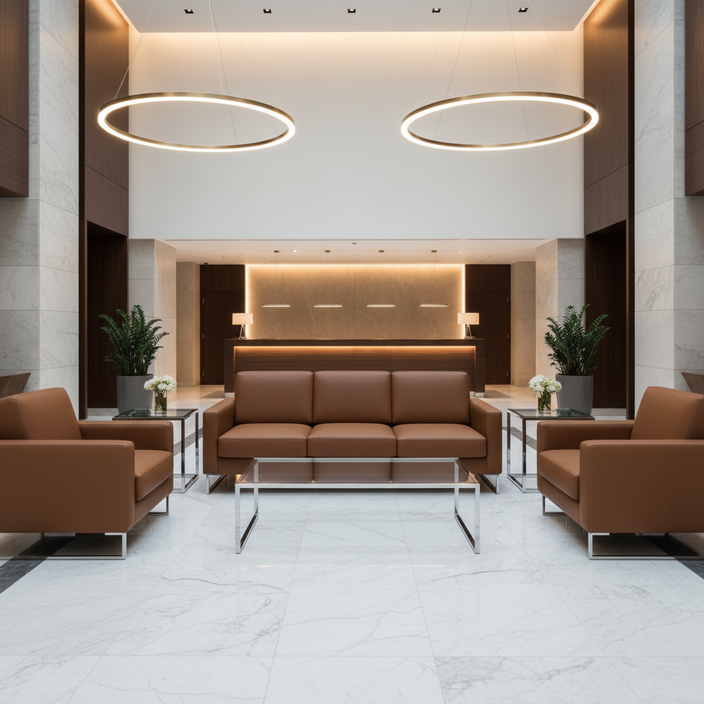 Smooth Leather Grain Rich Chestnut Upholstered Sofa | Architectural Fabrics