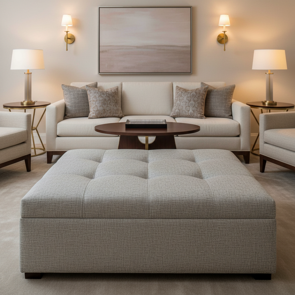 Tweed Bay - Fog Upholstered Ottoman | Architectural Fabrics