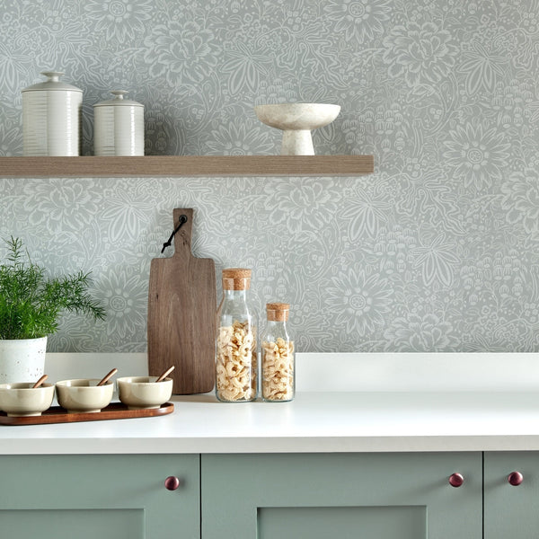 V&a Peony Garden - Pewter Grey Wallcovering | 1838 Wallcoverings