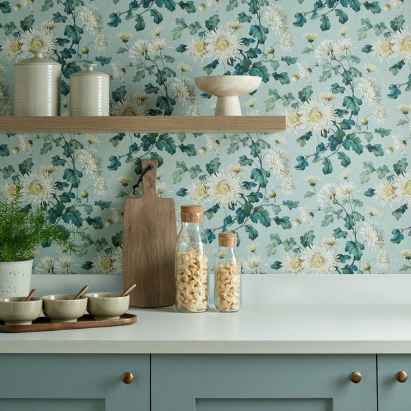 V&a Charlotte - Teal Wallcovering | 1838 Wallcoverings