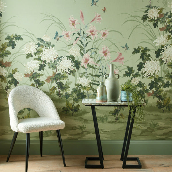 V&a - Wisteria Bloom - Pistachio Wall Wallcovering | 1838 Wallcoverings