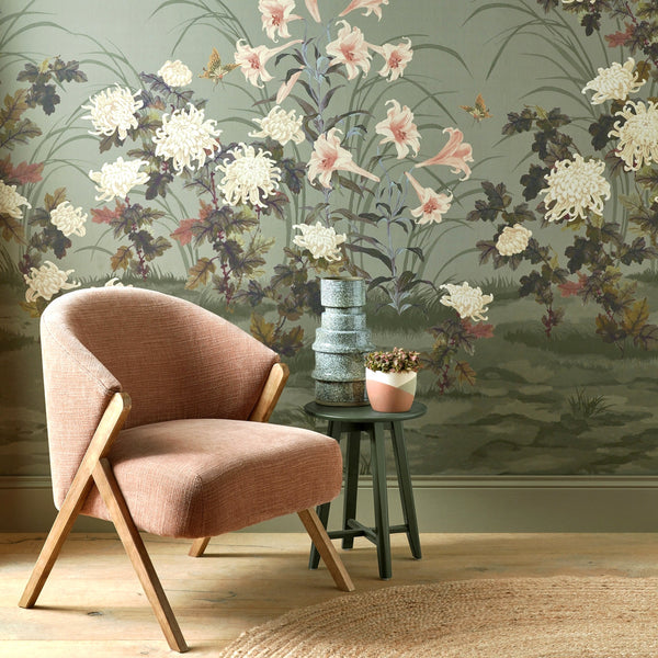 V&a Wisteria Bloom - Dark - Sage Wall Wallcovering | 1838 Wallcoverings