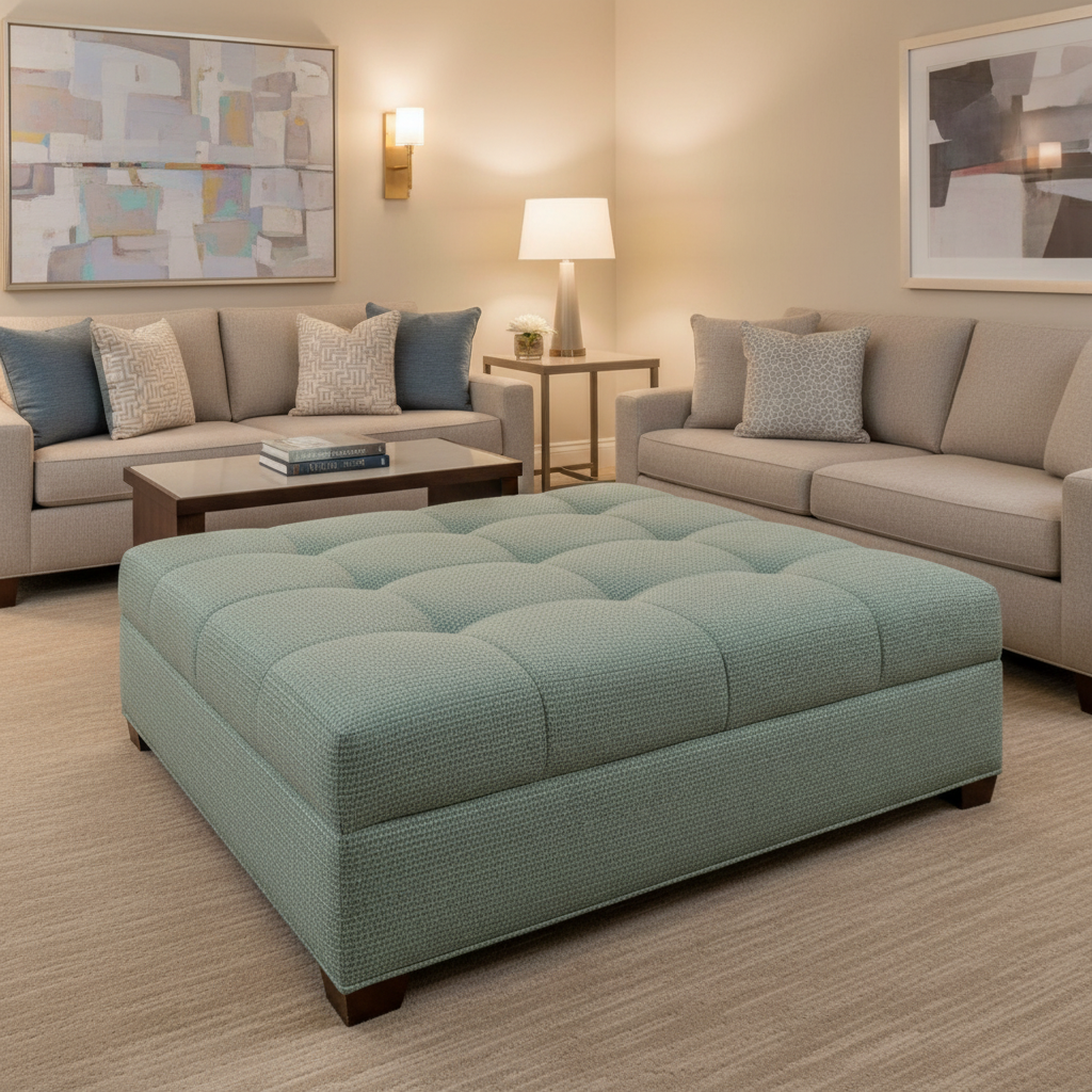 Abaca - Seafoam Weave Tekloom Performance Upholstered Ottoman | Architectural Fabrics