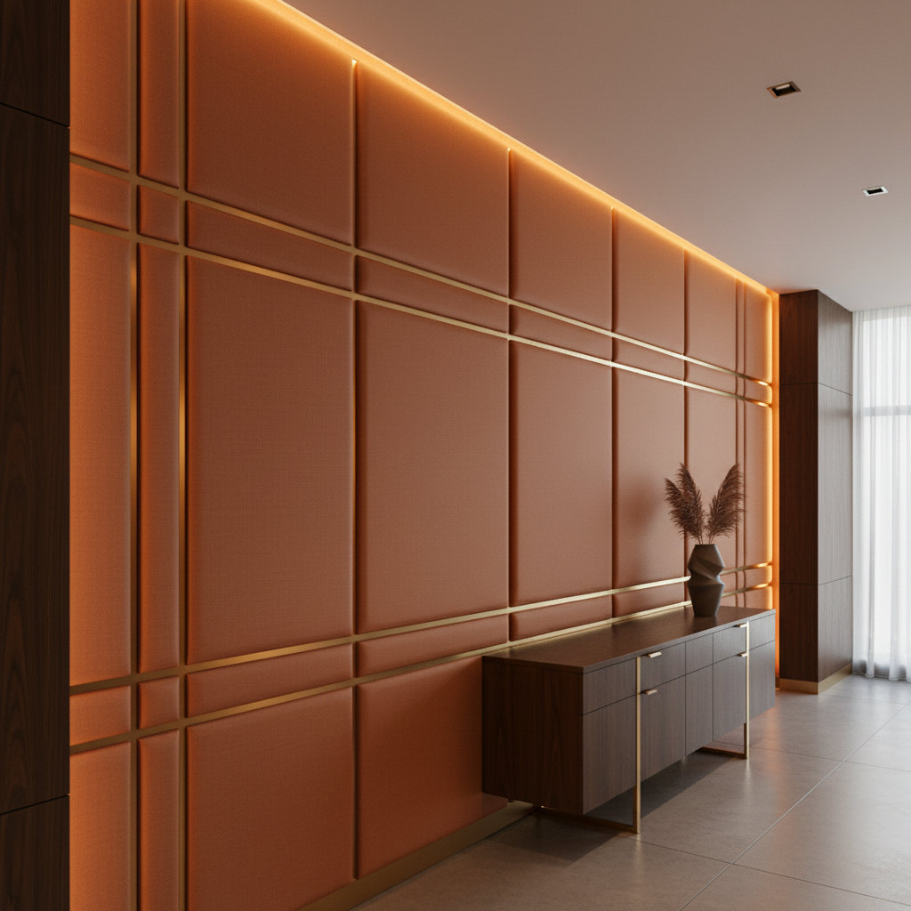 Smooth Matte Texture Ember Glow Upholstered Wall Panel | Architectural Fabrics