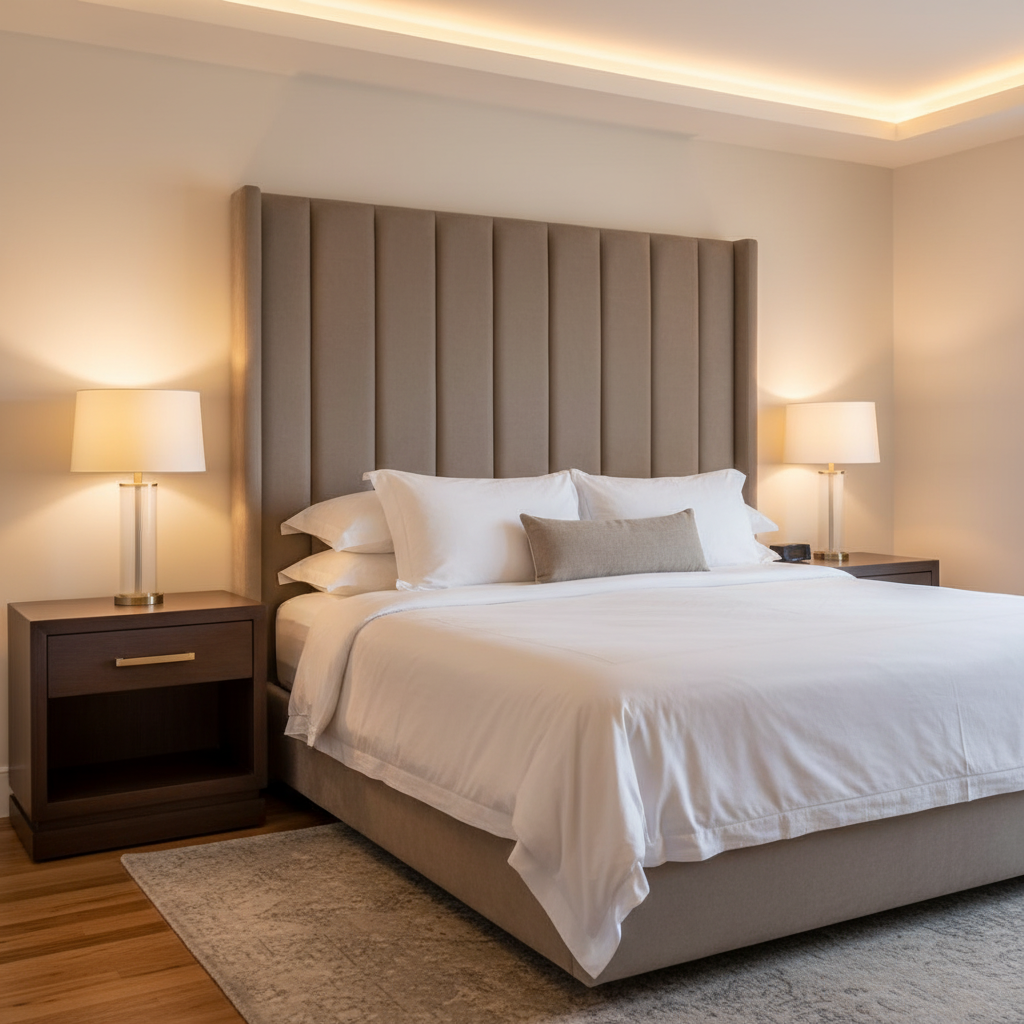 Smooth Solid Texture Mushroom Taupe Upholstered Headboard | Architectural Fabrics