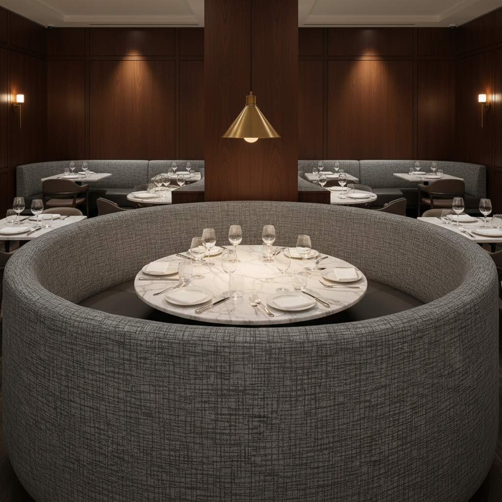 Woven Linear Texture Charcoal Grey Upholstered Banquette | Architectural Fabrics